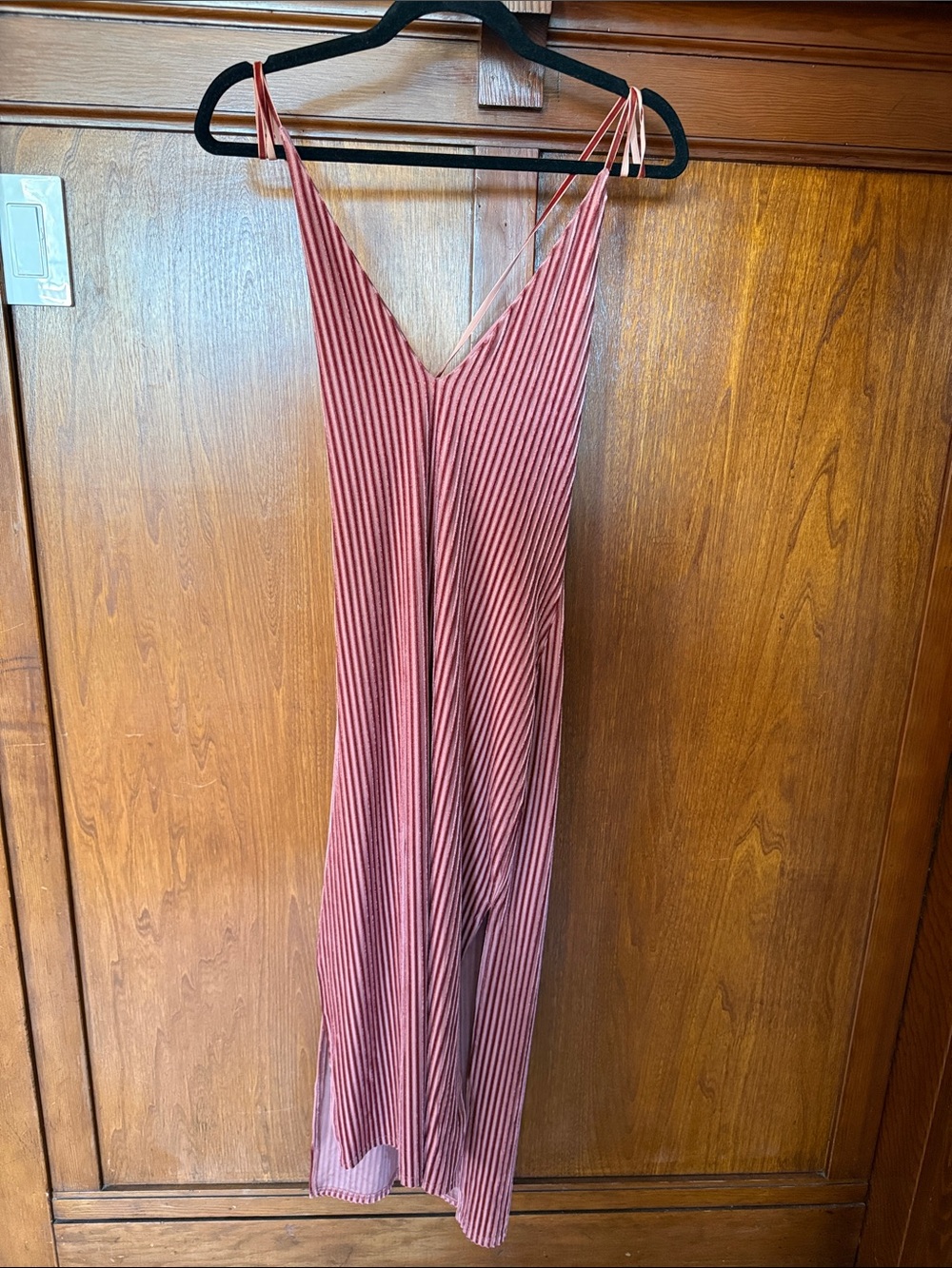 Privacy Please x Revolve Striped Velvet Dusty Rose Mauve Midi Slip Dress